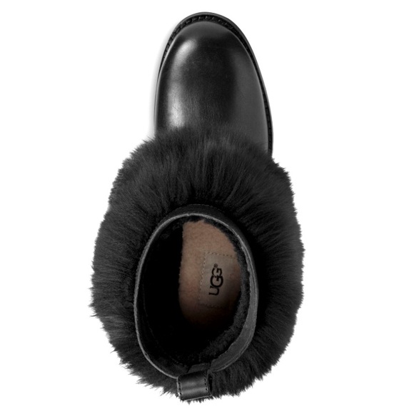 EUC [UGG] RARE Otelia Black Leather Round Toe Ankle Fur Booties Women’s Sz 6 - Picture 3 of 11